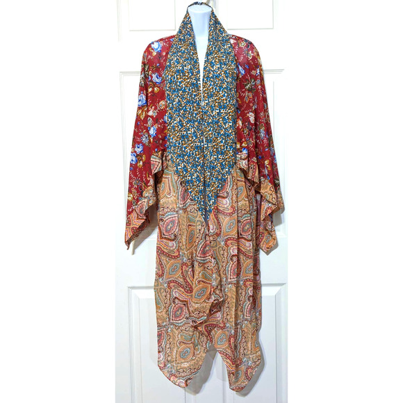 Umgee Sheer Long Paisley Floral Boho Kimono in Berry Mix Plus Size XL/1XL - Picture 6 of 16